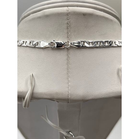 Sterling Silver 925 Italy Designer *1117 W Stamp Mariner Link Chain Necklace 24” - Picture 3 of 10
